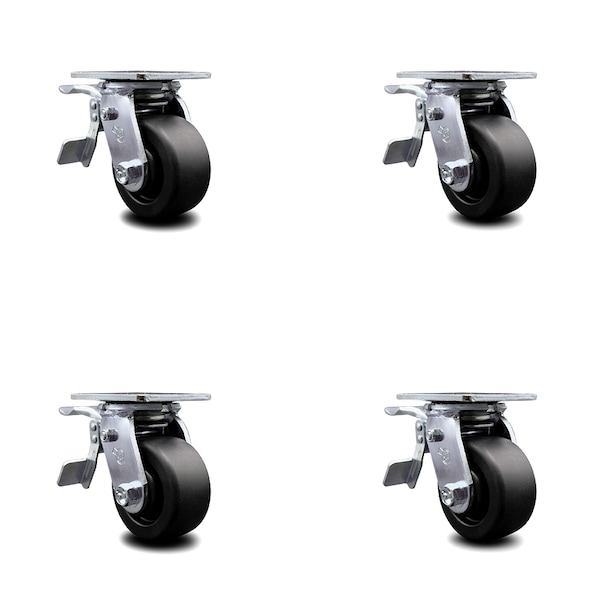 4 Inch Polyolefin Caster Set with Ball Bearings and Total Lock Brakes SCC